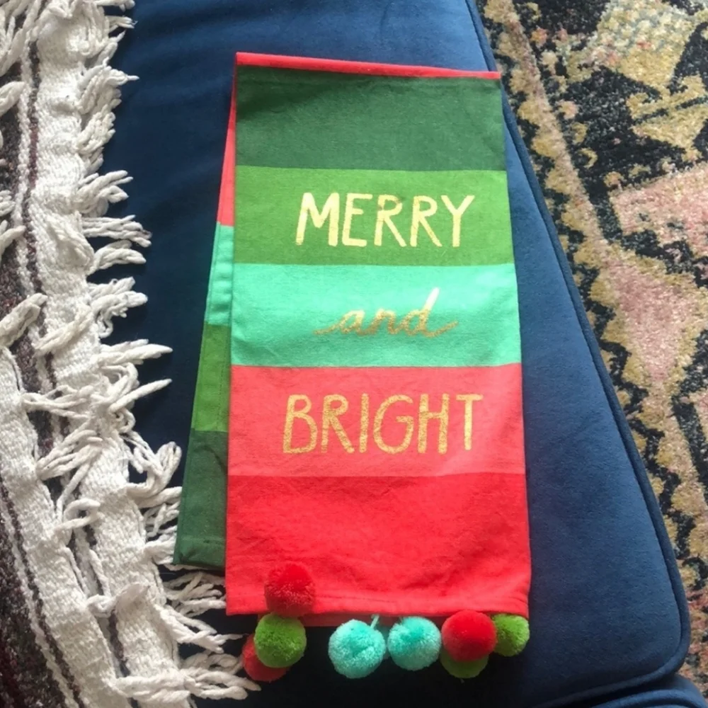 NWOT Paper Source Merry and Bright Pom Pom Tea Towel
